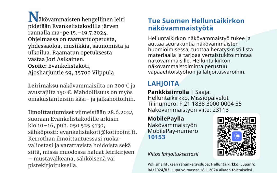 Näkövammaisten hengellinen leiri 2024