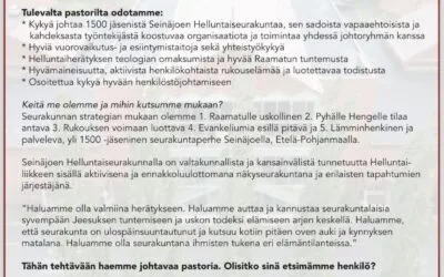 Johtava pastori Seinäjoen Helluntaiseurakuntaan | Haku avoinna 15.12.2024 asti