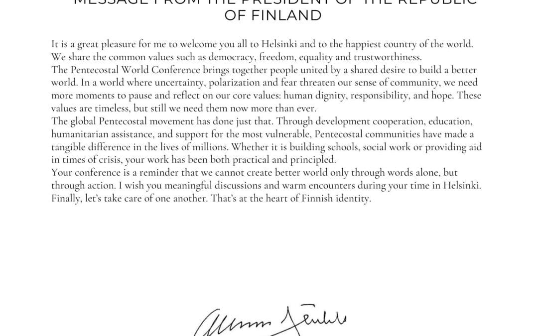 Message from the President of the Republic of Finland |  PWC2025